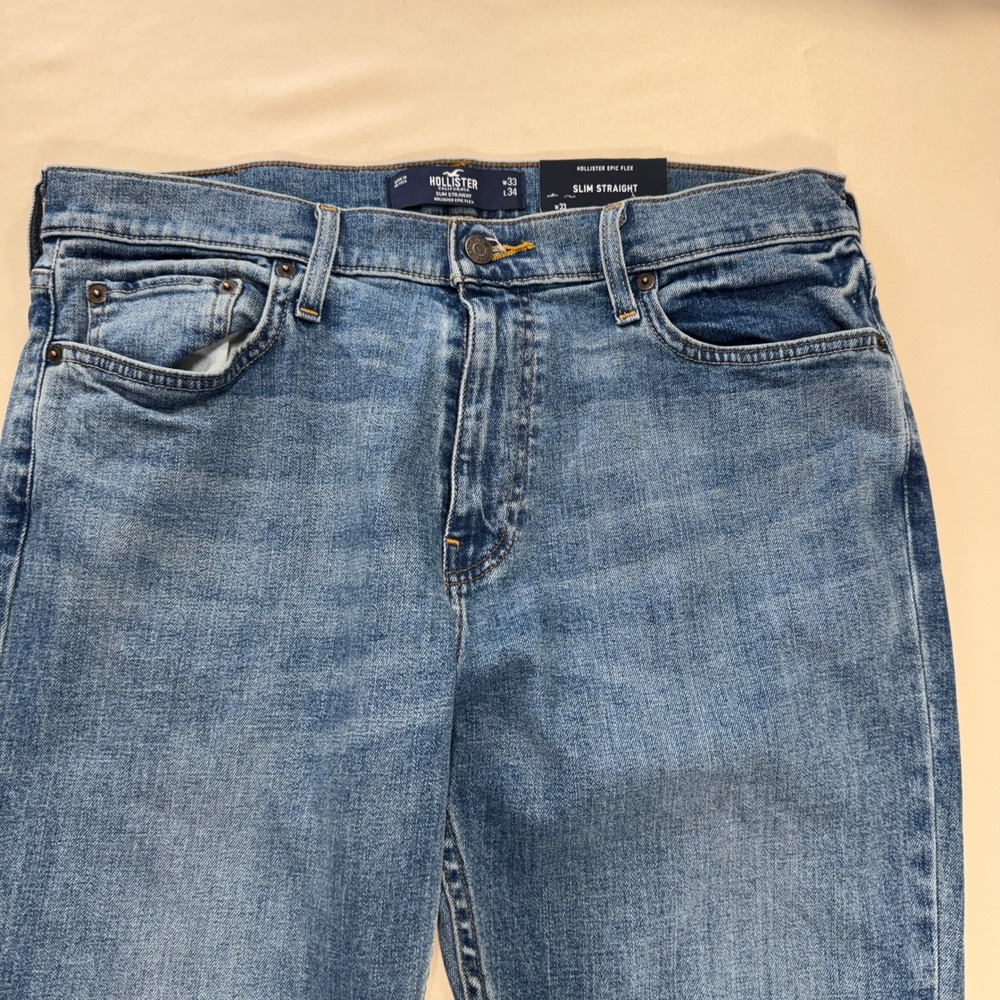 Hollister Epic Flex Slim Straight Men's Jeans 33x34 Medium Wash Blue Denim NWT - Picture 7 of 16
